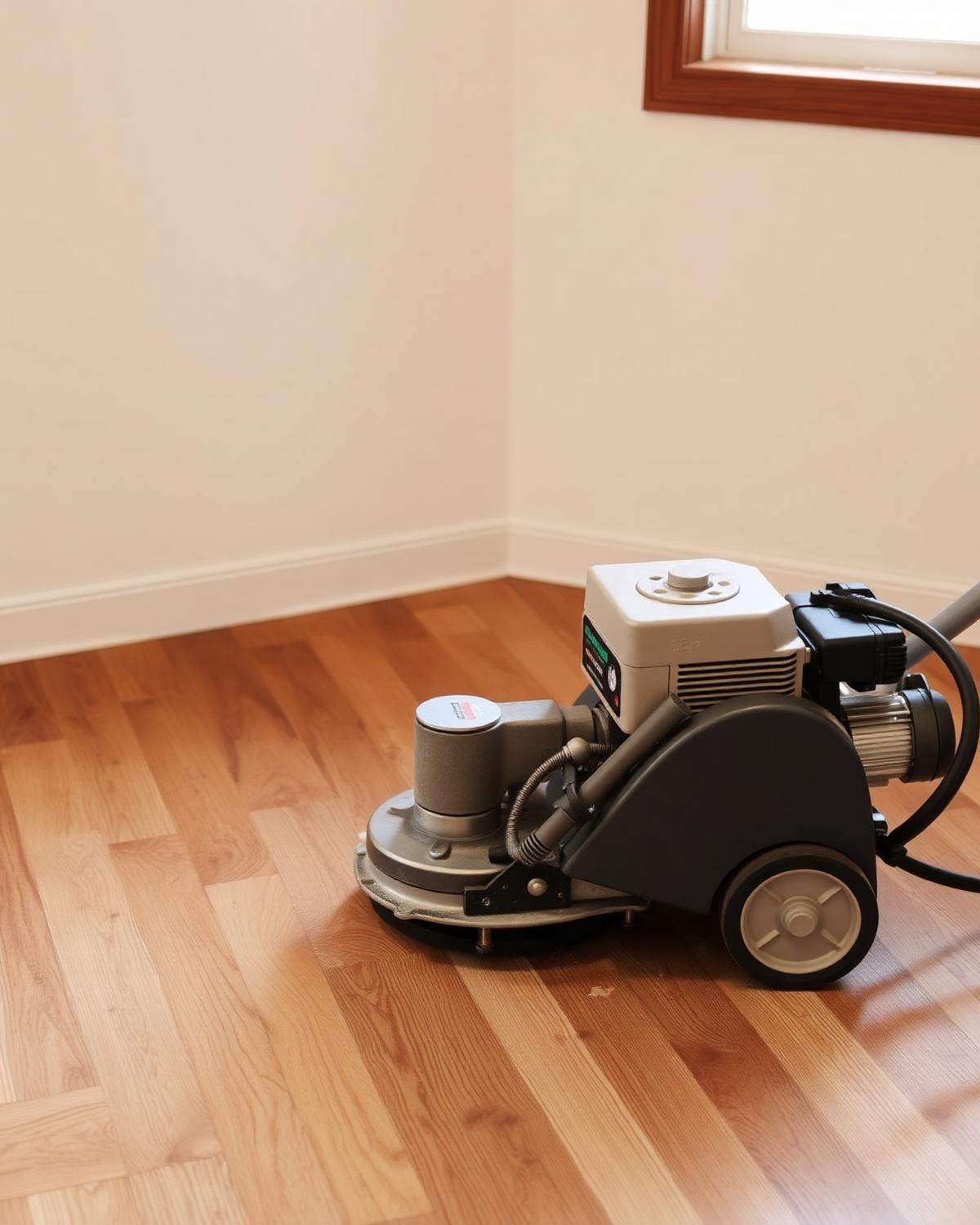 Floor sander partway across an oak floor in a Raleigh home, half raw wood and half finished