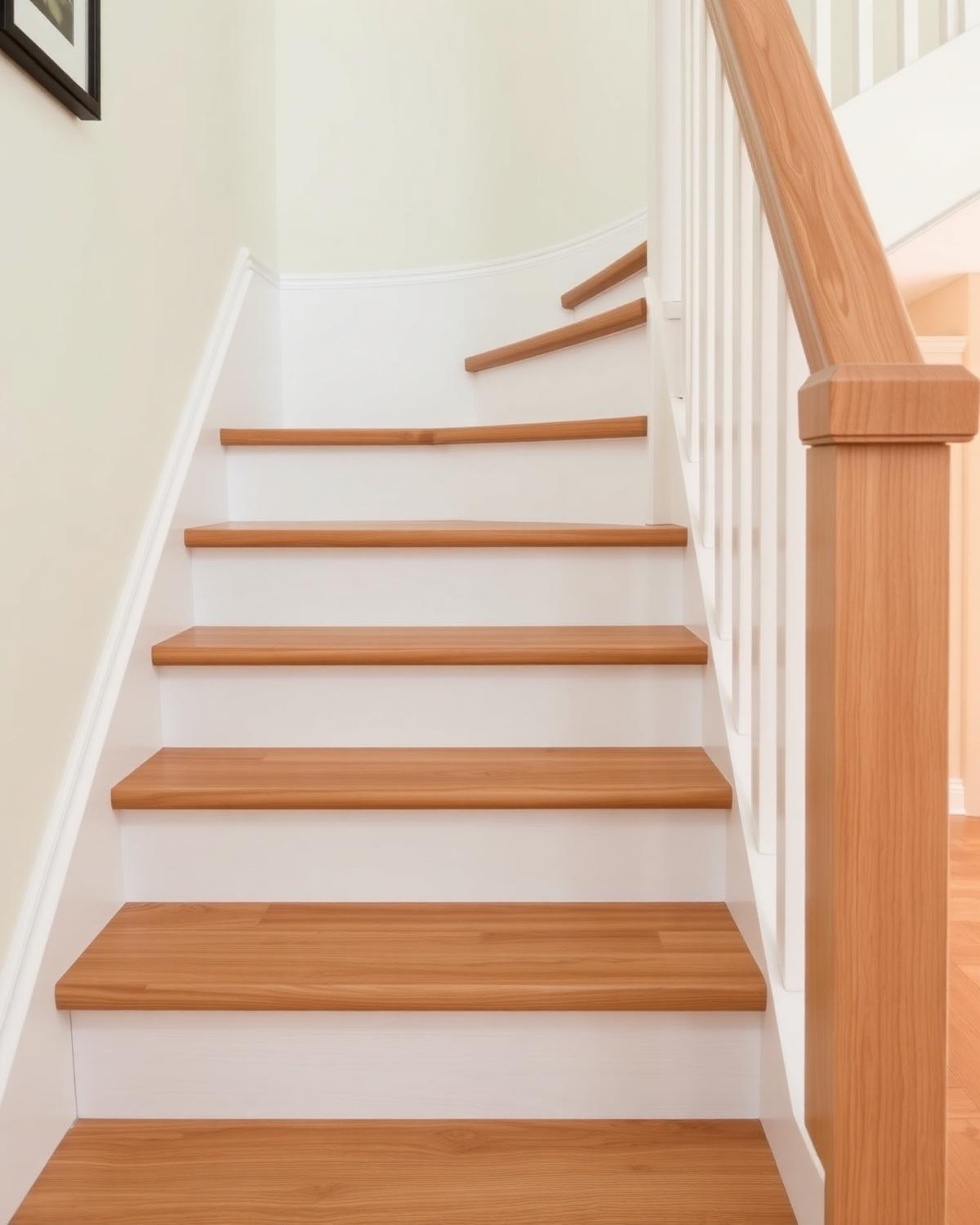 White oak stair treads with painted risers in an Apex home